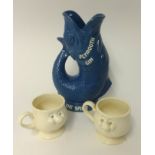 Various ceramics and objects including Plymouth Gin gurgling jug, sundry plates, ostrich feather