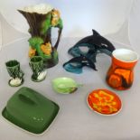 A collection of various chinaware including Poole pottery, Sylvac ware and Carlton ware.