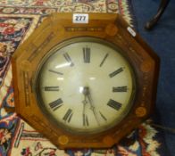 A 19th Century Postman's wall clock with alarm and parquetry inlaid case.