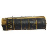 A Victorian holy bible, two English dictionaries and a cased art deco style compact set.