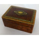 A 19th Century burr walnut and brass inlaid sewing box, 23cm x 16cm.