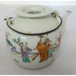 A 19th Century Chinese porcelain tea pot, decorated with figures, with character mark to the base.