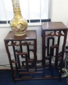 A Chinese hardwood double stand, width 80cm, height 97cm, depth 30cm.(the sellers great granfather