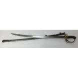 An 1822 pattern pipe back cavalry sword with steel scabbard, 100cm overall..