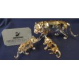 Swarovski Crystal Glass 'Endangered Wildlife Series' Tiger and two cubs with champagne colouring,