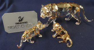 Swarovski Crystal Glass 'Endangered Wildlife Series' Tiger and two cubs with champagne colouring,