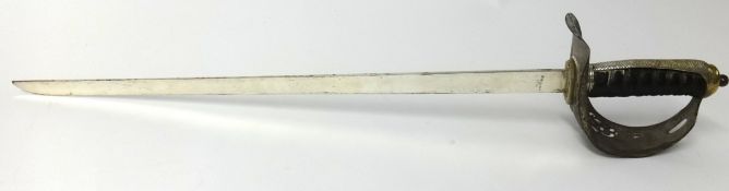 George V short sword with pierced steel handguard (lacks scabbard), 74cm long.