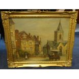 A 20th Century signed oil on canvas village church scene, together with a early 20th century