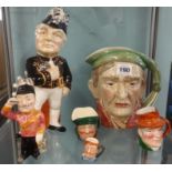 Collection of various character jugs including Doulton and Beswick, also shorter ware (6).