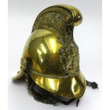 Victorian brass Merryweather fire helmet, reputedly worn by fireman at Kerr Street fire station