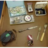 A military compass, various costume jewellery, some silver bits and cufflinks.