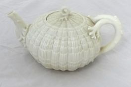 Belleek, Irish porcelain teapot of squat form with first period County Fermanagh mark.