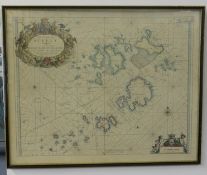 Antiquarian Map, The island of Scilly, Captain Greenville Collins, hand coloured, dedicated to '
