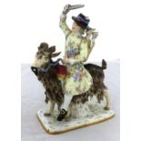 A Meissen Porcelain Figure of The Tailor, after the model by J J Kaendler, riding a goat, two kids