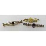 Two 9ct gold brooches including Mizpah brooch (4gms) and a silver brooch (3)