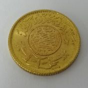 A high carat gold middle eastern coin and cufflinks, approx 15.60gms