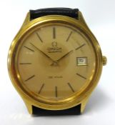 Omega, a gents Date De Ville wristwatch, with quartz movement, gold plated.