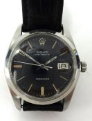 Rolex, a gents black dial Oyster date wrist watch, the case approx 34mm excluding crown with Rolex