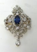 A stunning antique diamond and sapphire pendant and brooch approx length 55mm including drop,