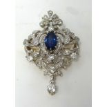 A stunning antique diamond and sapphire pendant and brooch approx length 55mm including drop,