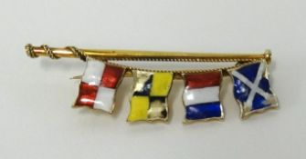 Benzie of Cowes, a 9ct gold signal hoist brooch (4 flags).