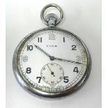 Cyma, a military open face pocket watch with 1946 inscription to 'F.Wright', keyless movement.