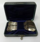 Set of six sterling silver tea spoons in fitted case approx 4.23oz.