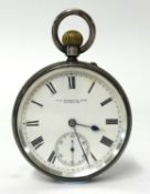 A silver open face pocket watch 'G.E.Searle & Sons Plymouth', with keyless movement, roman