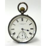 A silver open face pocket watch 'G.E.Searle & Sons Plymouth', with keyless movement, roman