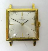 Omega, a gents 18ct square dial wristwatch, the case approx 24mm wide excluding crown.