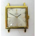 Omega, a gents 18ct square dial wristwatch, the case approx 24mm wide excluding crown.