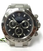 Rolex Cosmograph Daytona, a gents stainless steel chronograph wristwatch featuring a central