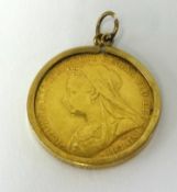 A Victorian gold sovereign, 1900, set in a pendant.
