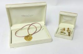 A modern gold pendant heart necklace, also two pairs modern 9ct stylish gold earrings, boxed from