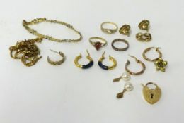 Various 9ct gold earrings, small chains and jewellery, approx 31gms.