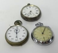 A military open face stop pocket watch, with swastika and 'M' impressed to the back plate also a