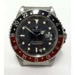 Rolex, a gents stainless steel GMT Master II Oyster Perpetual Date wristwatch.