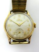 Record, a gents 9ct gold wristwatch with arabic numerals sub second dial, fifteen jewel movement