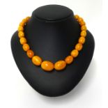 An amber 26 bead necklace, length 42cm, approx 39.90gms.