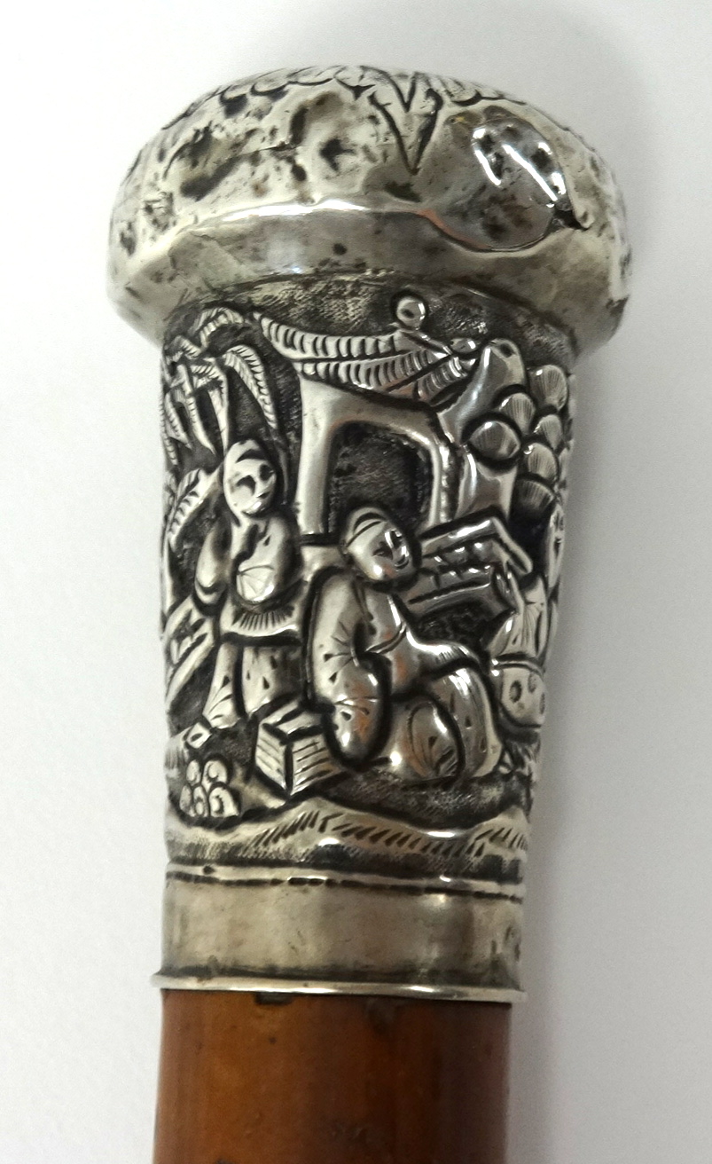 A Malacca walking cane with silver knop decorated with a Chinese design. - Image 2 of 3