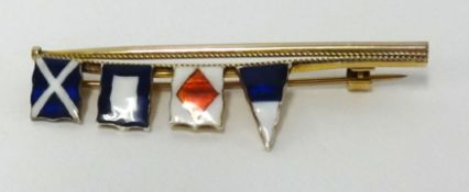 Benzie of Cowes, a 9ct gold signal hoist brooch (4 flags).