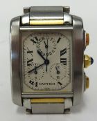 Cartier, a gents steel and gold chronograph wrist watch the back plate signed and numbered 2303