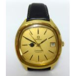 Omega, a gents 18ct gold Seamaster, quartz wristwatch with date.