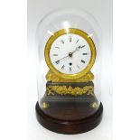 A 19th century English patinated brass and gilt metal Mantle clock, with replacement glass dome