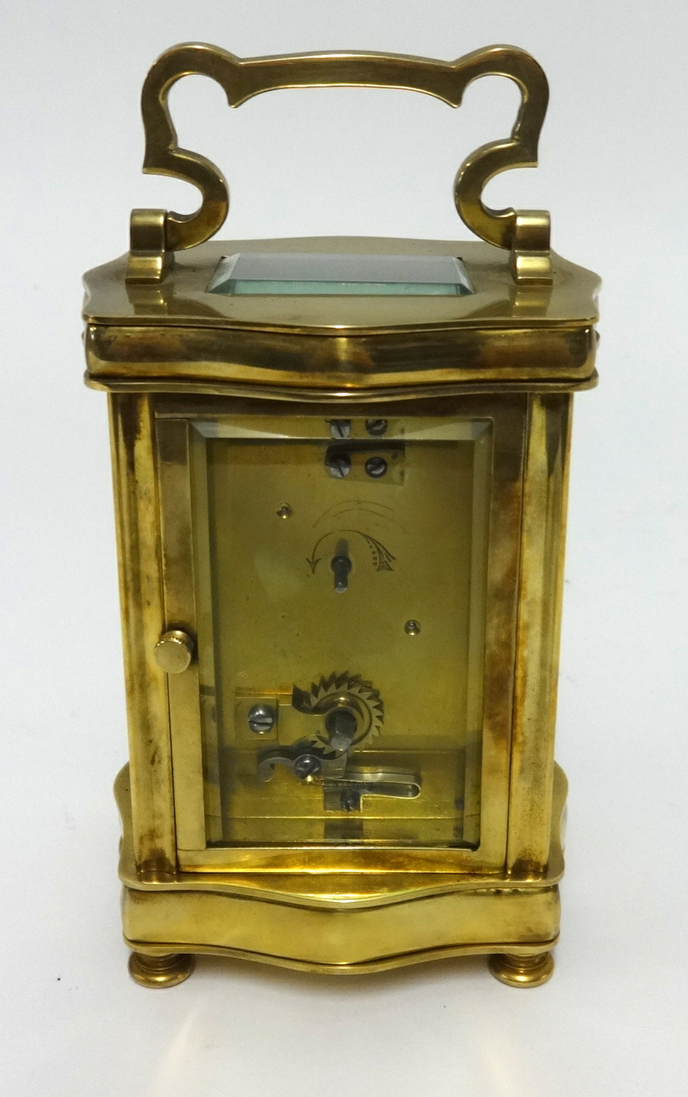 A French carriage clock with platform escapement, with travel case and key, height 16cm handle up. - Image 2 of 2