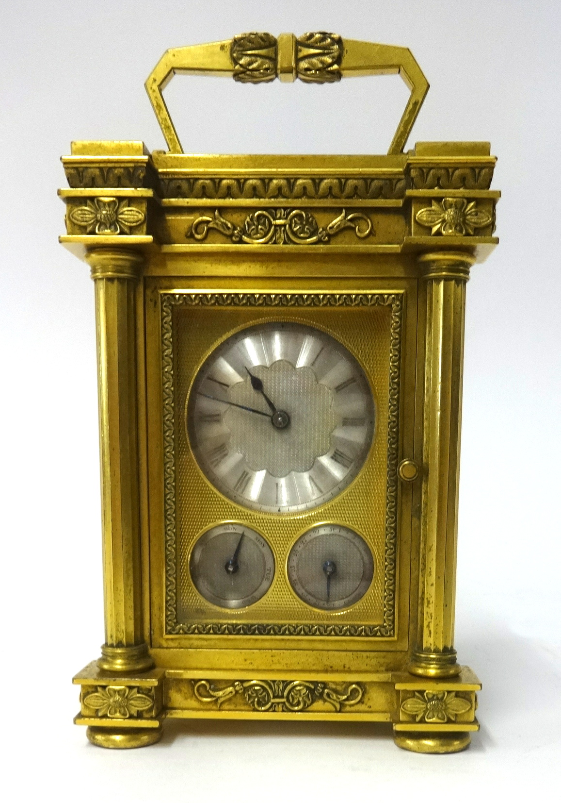 Brockbank & Atkins, London, an English brass cased carriage clock, key wind movement, with