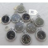 A collection of Elgin and other open face pocket watches with black dials (10).