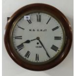 A mahogany cased Railway dial clock, M & G.N. Jct (Junction)11598, with fussee movement, pendulum,