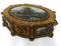 A fine quality 19th century French jewell box, decorated with five painted panels of landscape