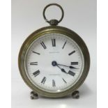 A cylinder shape glass/metal mantle clock with pendant loop top, fussee movement with platform
